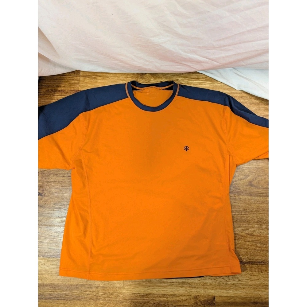 Coolibar Shirt Mens XXL Orange UPF 50+ Swim Rash Guard Mock Neck Short Sleeve